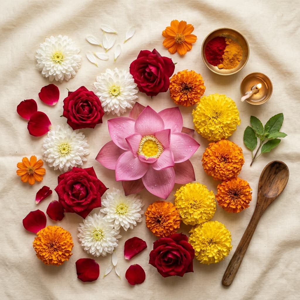 Fresh puja flowers collection